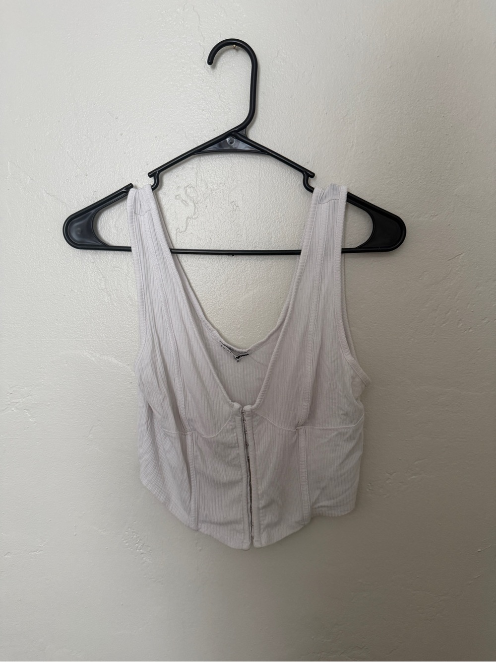 Fashion Nova White Ribbed Hook-Front Crop Tank